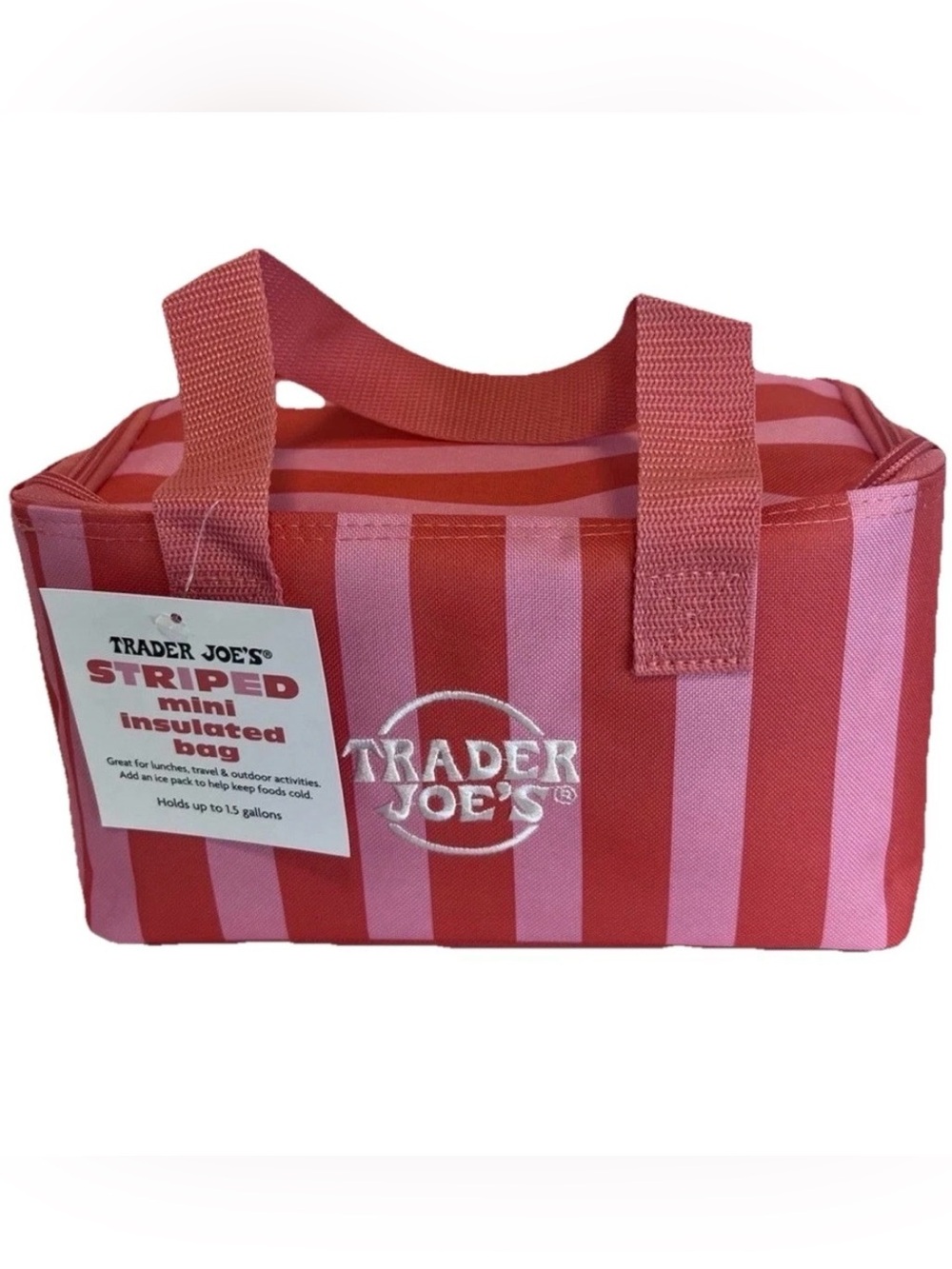 Trader Joe's Pink/Peach 🩷🧡 Striped Mini Insulated Bag LIMITED EDITION 2026